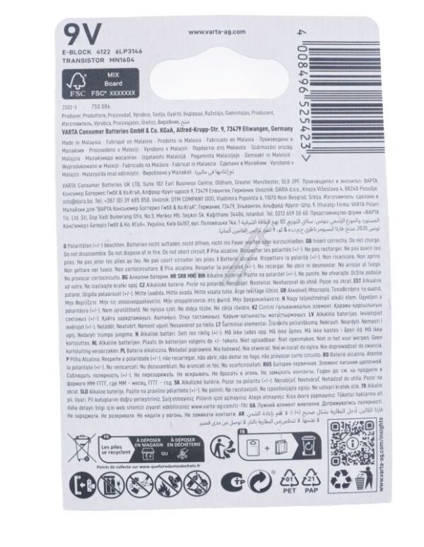 6LR61 4122101411 9,0V ALKALNA BATERIJA E-BLOCK VARTA 1 KOM BLISTER LONGLIFE