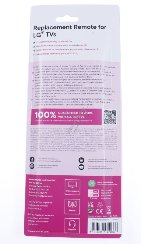 URC4911 ZAMENSKI DALJINSKI UPRAVLJAČ LG 2.0