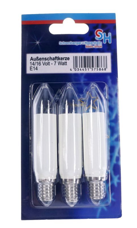 E14 14/ 16V-7W SCHAFTKERZE KLAR 3ER-BLISTER ELFENBEIN