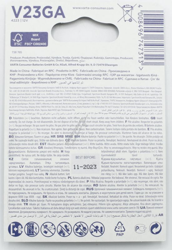 4223101402 V23GA 12V-GLAVNA ĆELIJA BATERIJA VARTA ELECTRONICS 2KOM BLISTER