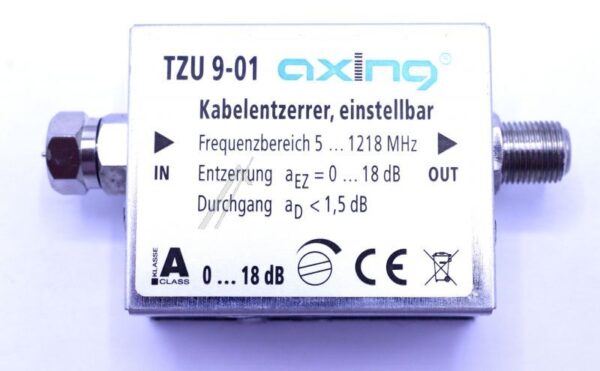 TZU 9-01 TZU00901 KABELENTZERRER 5…1218MHZ,  EINSTELLBAR,  F-BUCHSE AUF F-STECKER FREQUENZBEREICH 5…1218MHZ ENTZERRUNG EINSTELLBAR 0…18