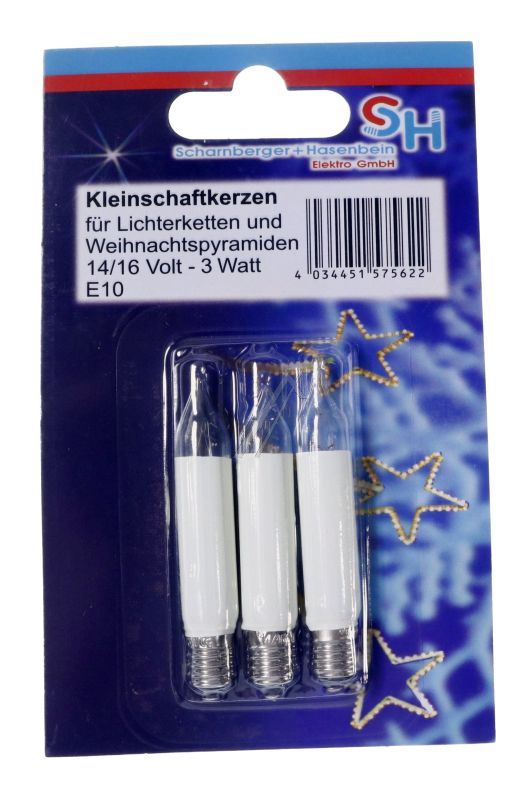 E10 14/ 16V KLEINSCHAFTKERZE 11,5X70MM 3W ELFENBEIN 3ERBLISTER