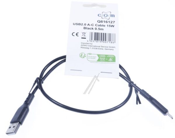 USB-C LADE- UND SYNCHRONISATIONSKABEL 3A,  SCHWARZ,  0,5M