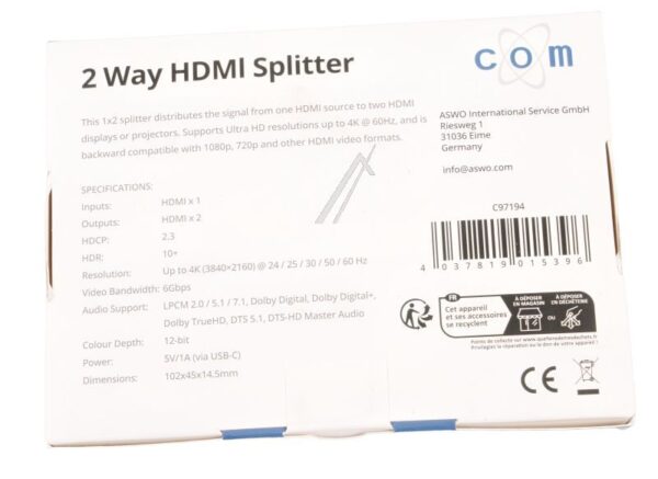 HDMI-SPLITTER 1X2 MIT UNTERSTÜTZUNG FÜR 4K@60HZ,  HDCP 2.3