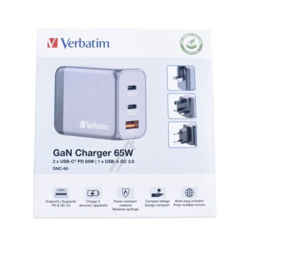 GNC-65 32201 GAN PUNJAČ 65W 2X USB-C,  1X USB-A,  PD,  QC,  PPS,  EU/ UK/ US