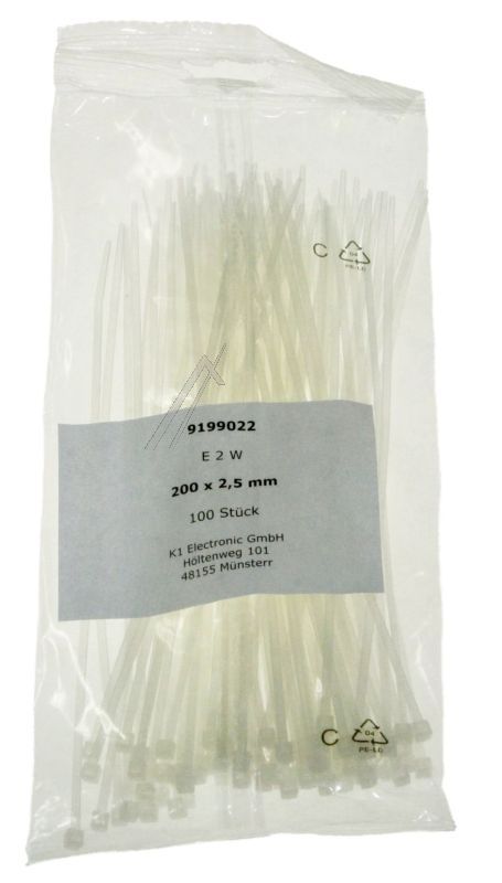 E 2 W KABELBINDER WEISS,  200X2,5MM 100 STCK.