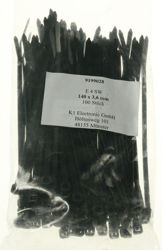 E 4 SW KABELBINDER SCHWARZ,  140X3,6MM,  100 STÜCK