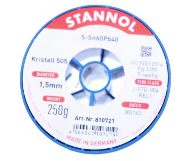HS1010-0250-PB SN60PB40 520448 ŽICA ZA LEMLJENJE 1,5 MM,  250 G,  SA FLUKSOM KRISTALL 505