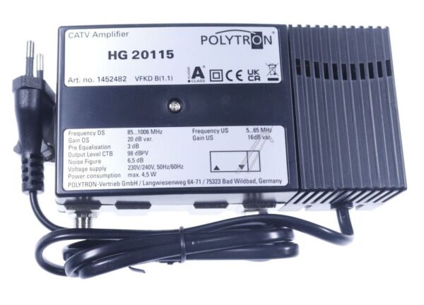 HG 20115 1452482 1GHZ HAUSANSCHLUSSVERSTÄRKER,  20DB,  115DBΜV,  RÜCKKANAL 16DB,  5-65MHZ,  VKD B(1.1.)