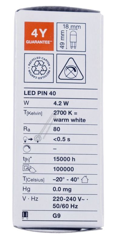 LED PIN40 4.2W LED PIN 40 300° P 4.2W 827 KLAR G9
