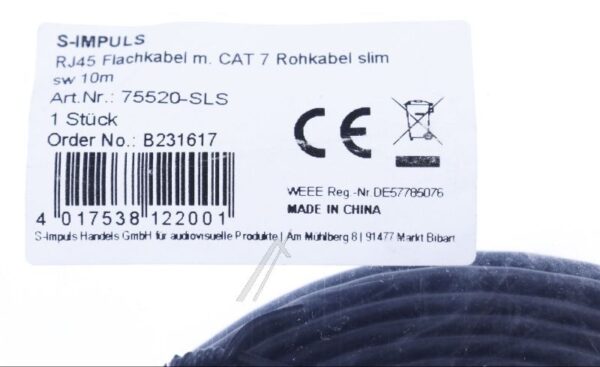 PATCHKABEL CAT7 RJ45 U/ FTP SCHWARZ 10M SLIM