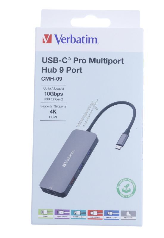 32152 USB-C-HUB 9-IN-1: 2× USB-A 3.2 GEN1, 2× USB-A 3.2 GEN2, 2× USB-C 3.2 GEN2, HDMI,  SD/ MICROSD,  LAN (RJ45)