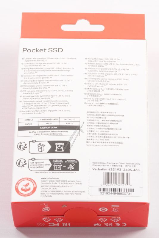 FLASH MEMORY 32193 POCKET SSD USB 3.2 GEN 2 1TB SCHWARZ/ ORANGE