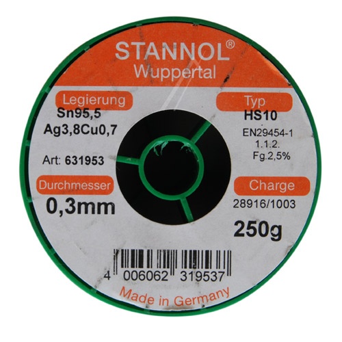 HS 10 TSC 305 ECOLOY 594050 LÖTDRAHT 0,3MM 250G - SN96,5AG3CU0,5