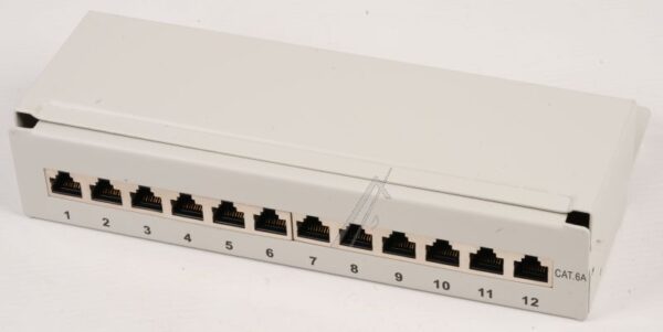 37737.12 MINI-PATCHPANEL STP 12XRJ45 CAT.6A,  10" 1HE,  RAL7035 GRAU