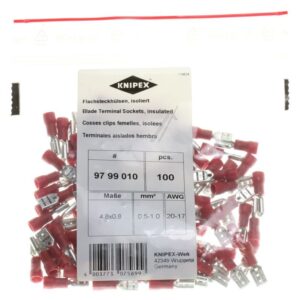 97 99 010 FLACHSTECKHÜLSEN ROT ISOLIERT 4,8MM STECKERBREITE FÜR 0,5-1,0MM² 100 STÜCK