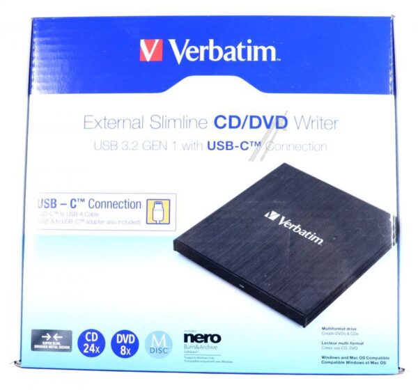 43886 DVD-BRENNER SLIM USB-C 3.2 GEN 1 MIT NERO BURN & ARCHIVE SOFTWARE