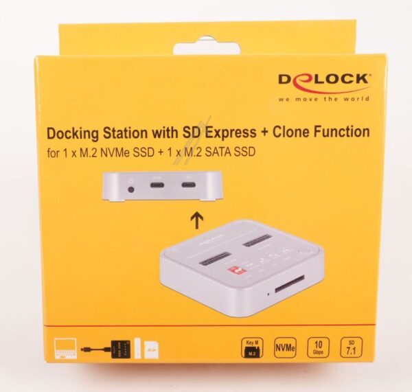 64138 DOCKINGSTATION FÜR 1X M.2 NVME SSD    1X M.2 SATA SSD MIT SD EXPRESS (SD 7.1) KARTENLESER UND KLONFUNKTION