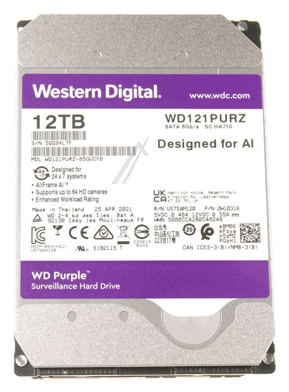 WD PURPLE™ WD121PURZ 12TB 3,5"/ SATA-3 FESTPLATTE