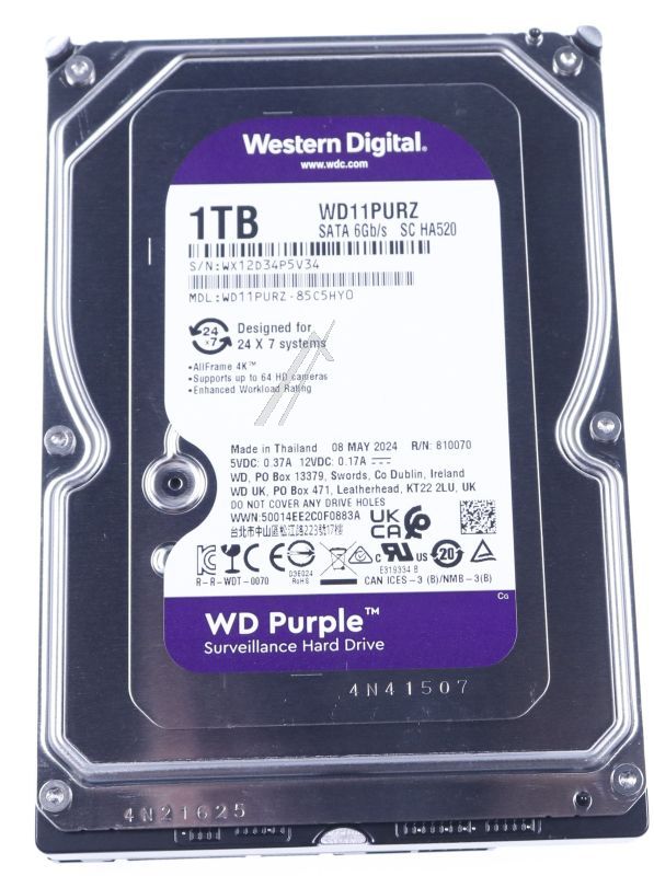 WD11PURZ WD PURPLE 1TB SATA 6GB/ S HDD 8,89CM 3,5ZOLL INTERN 64MB CACHE