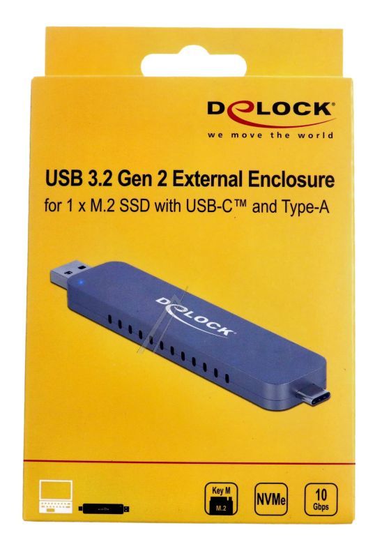 42616 EXTERNES GEHÄUSE FÜR M.2 NVME PCIE SSD MIT USB TYPE-C UND TYP-A STECKER