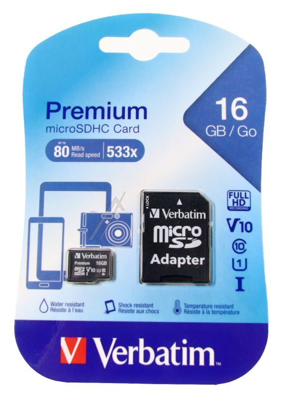 MICRO-SDHC 44082 MEMORIJSKA KARTICA 16 GB VERBATIM,  KLASA 10, UHS-1, UKLJUČUJE ADAPTER