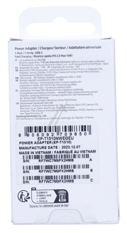 EP-T1510NWEGEU PUTNI ADAPTER / PUNJAČ/  SAMSUNG POWER EP-T1510 15W BEZ KABLA,  BELA