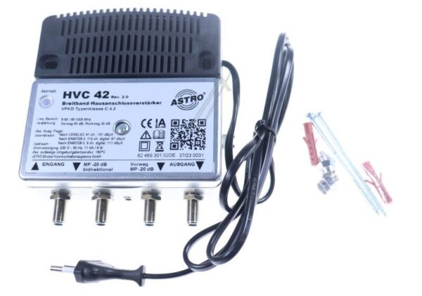 HVC 42 00217355 BREITBANDVERSTÄRKER MIT 65MHZ RÜCKWEG,  VORWEG BIS 1006MHZ,  VERSTÄRKUNG VORWEG 40DB,  AUSGANGSPEGEL VORWEG 103DBΜV,  IN