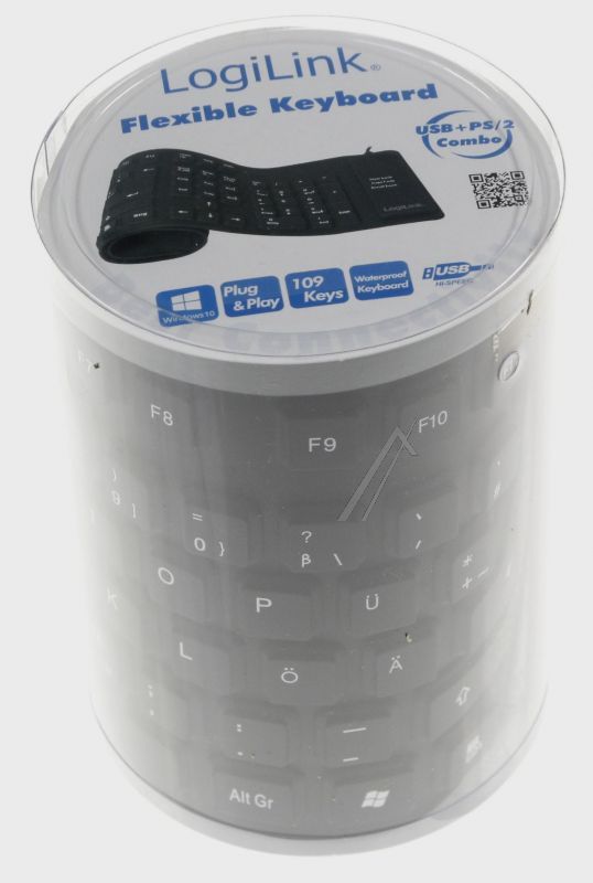 ID0019A TASTATUR FLEXIBEL WASSERFEST USB  PS/ 2 SCHWARZ