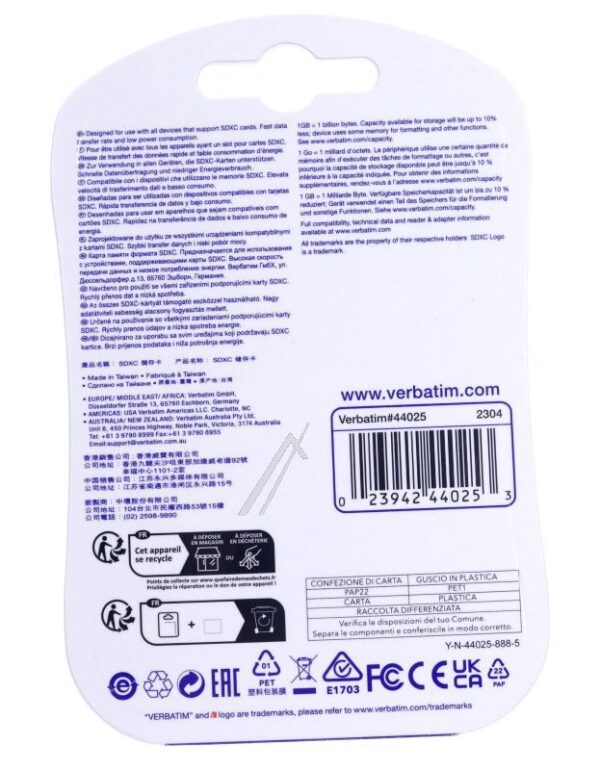 SDXC 44025 SPEICHERKARTE 128GB VERBATIM UHS-1 CLASS-10