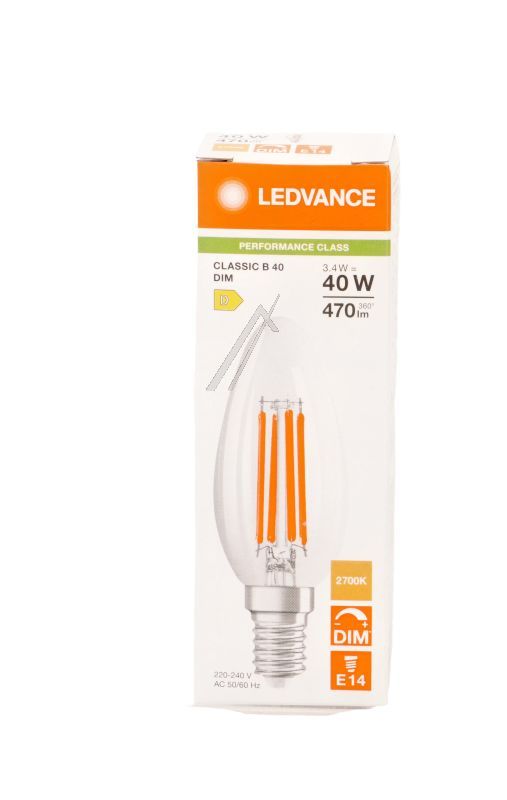 AC6986100ZS LED CLB40 DIM 3.4W 827 FILCL E14 P LEDV