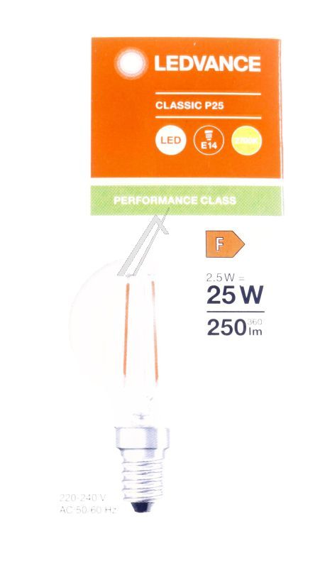 LED CLP25 2.5W LED CLASSIC P P 2.5W 827 FILAMENT KLAR E14