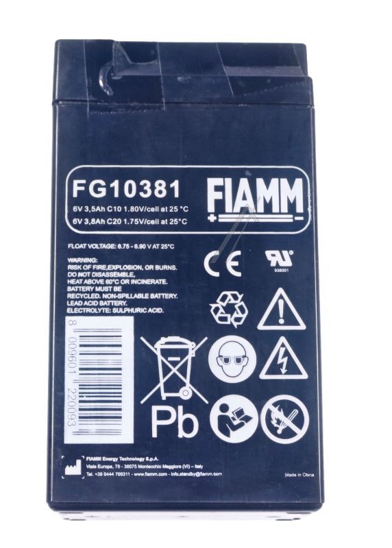 MP3,8-6P FG10381 6V-3,8AH BLOCKAKKU PB FIAMM