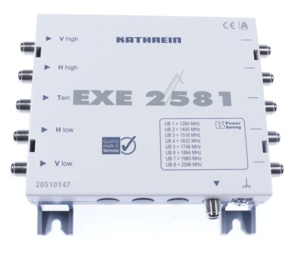 EXE 2581 20510147 EINKABEL-MULTISCHALTER 5 AUF 1X8, 5-862 UND 4X950-2150MHZ,  EIN AUSGANG FÜR 8 REC.,  F-ANSCH.,  KASKADIERBAR,  ERWEITERTE