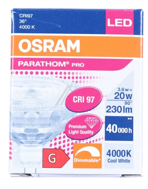 LPPMR16D2036 3,6 PARATHOM PRO MR16 20 36° DIMMBAR 3.6W/ 4000K GU5.3, 12V