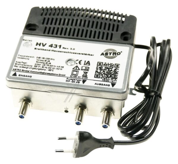 HV 431 00217428 BREITBANDVERSTÄRKER MIT 65MHZ RÜCKWEG,  VORWEG BIS 1006MHZ,  VERSTÄRKUNG VORWEG 35DB,  AUSGANGSPEGEL VORWEG 101DBV