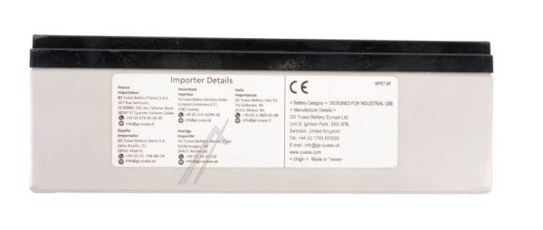 12V-2300MAH NP2,3-12 YUASA BLEIAKKUMULATOR,  4,8MM FASTON